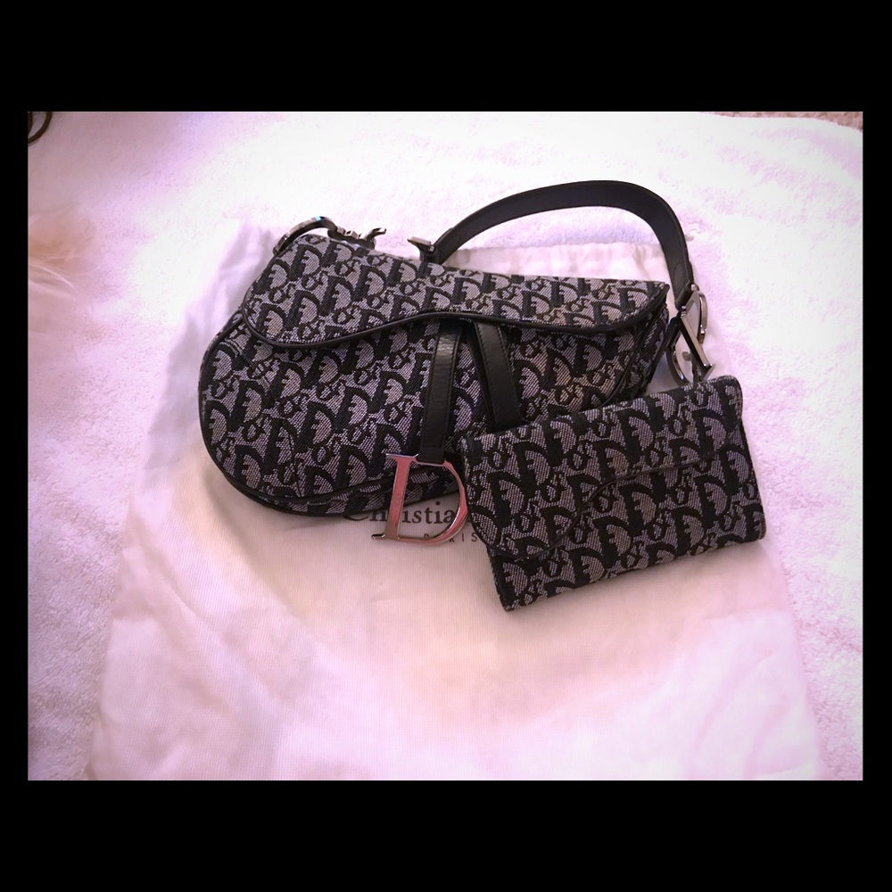 Christian Dior saddle purse and matching wallet.